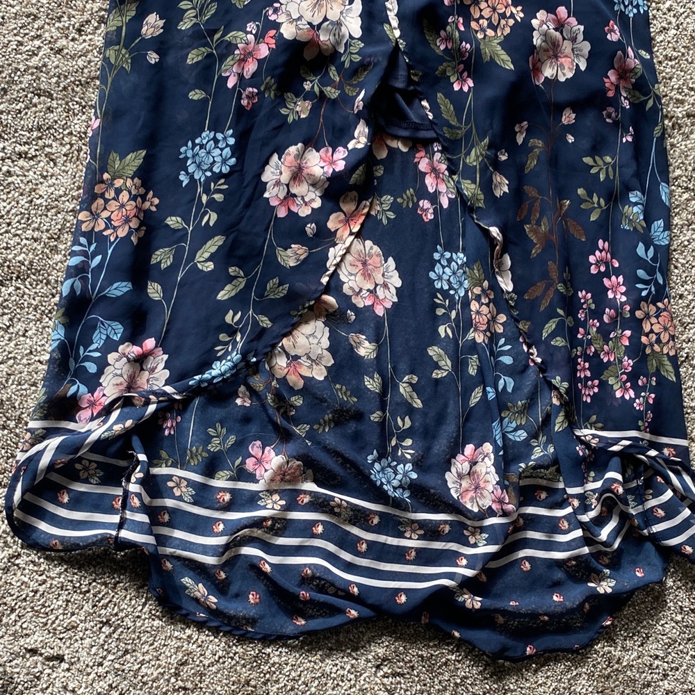 Maurices Navy Floral Maxi Dress with Ruffle Sleeves E - Picture 3 of 4
